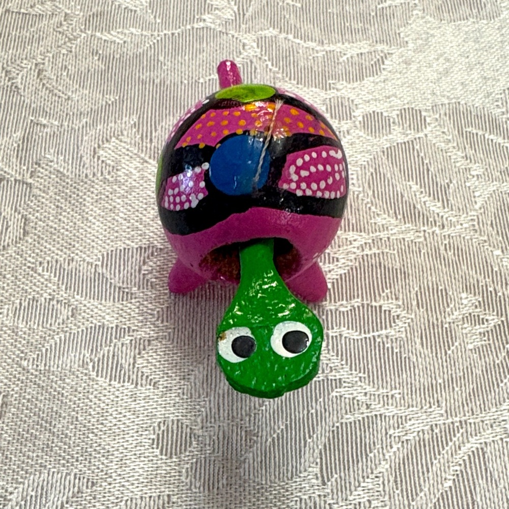 Handmade Mexican Wooden bright Pink Turtle